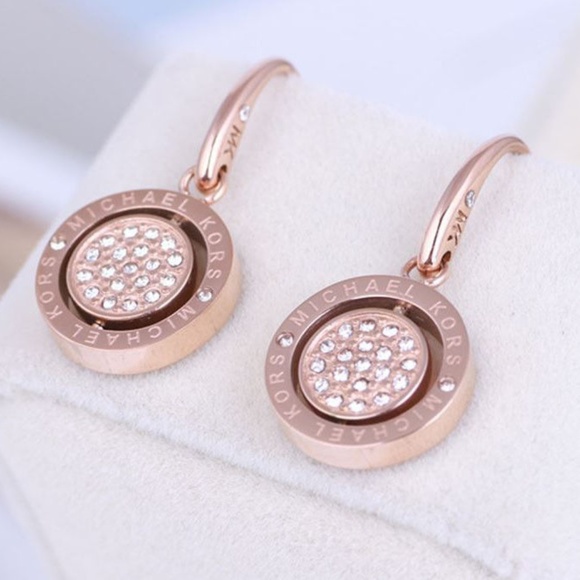 Michael Kors Rose Gold Crystal Logo Earrings - Picture 2 of 8